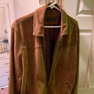 John Varvatos Large brown suede jacket with silk red lining